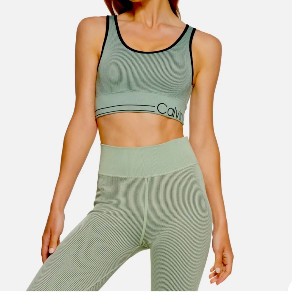 NWT Calvin Klein Performance Seamless Ribbed Sports Bra and Leggings Set